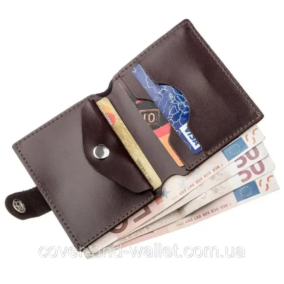Чорний тонкий шкіряний мінігаманець ST Leather Київ