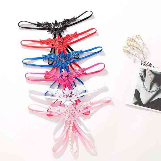 Стринги с бусинками и цветами - Фуксия - S/M – Эротическое бельё Винница