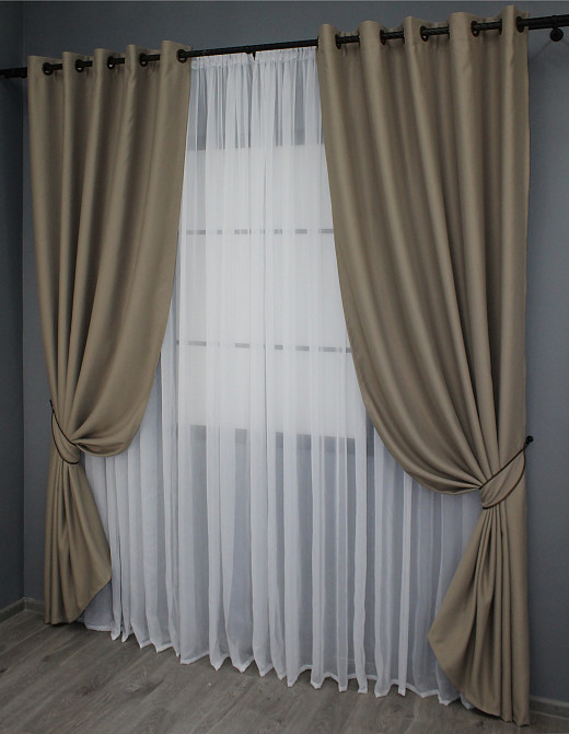 Комплект штор на люверсах VR-Textil Bagema Rvs № 1239ш 150х250 см 2 шт Молочний шоколад (37-0110) Київ - фото 3