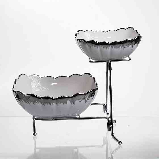 Фруктовниця на 2 яруси фуршетна 27×21×25 (см) Біла з сріблом 2561-1AS Київ