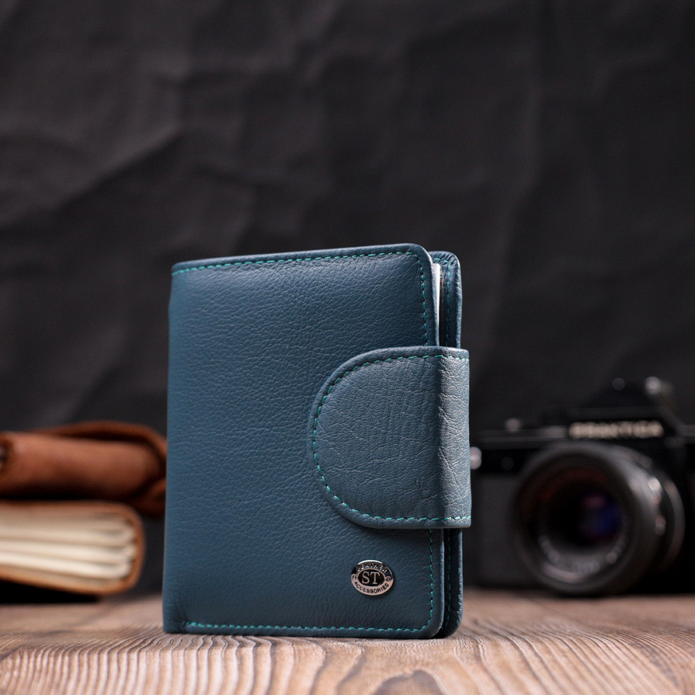 Красиве шкіряне портмоне з монетницею зовні для стильних жінок ST Leather 19457 Бірюзовий Київ - фото 9
