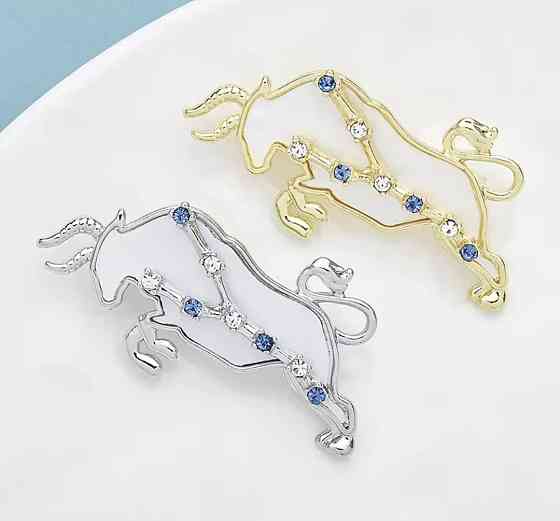 Брошка знак зодіаку "Тілець"  Сріблястий Сміла