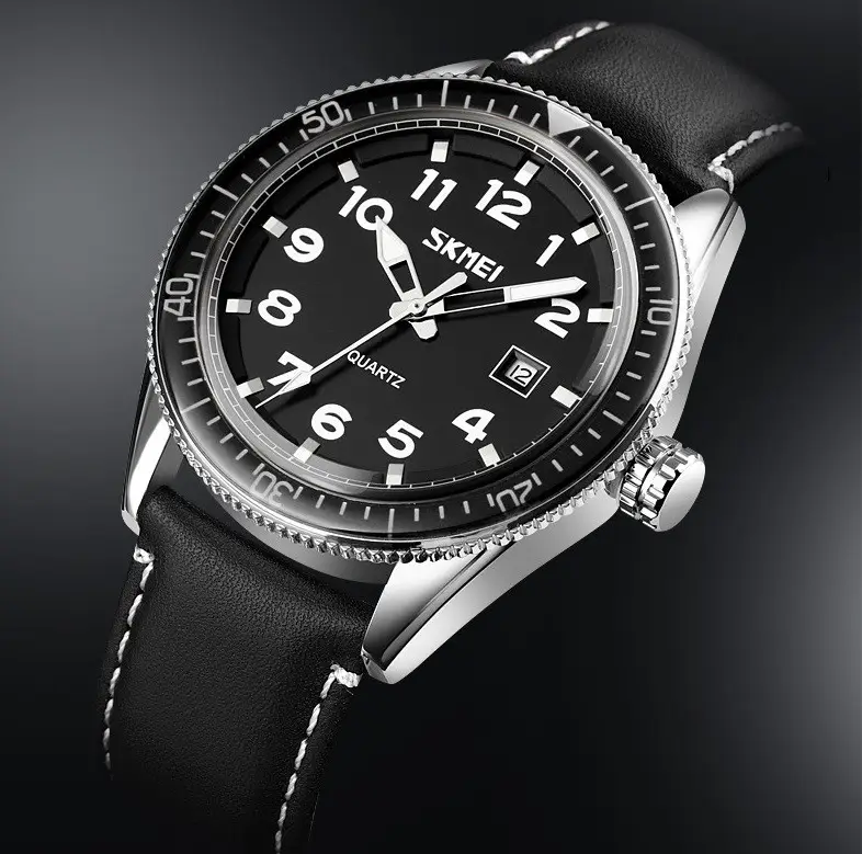 Чоловічий класичний годинник Skmei 9232 Сріблясті на чорному ремінці Вінниця - фото 4