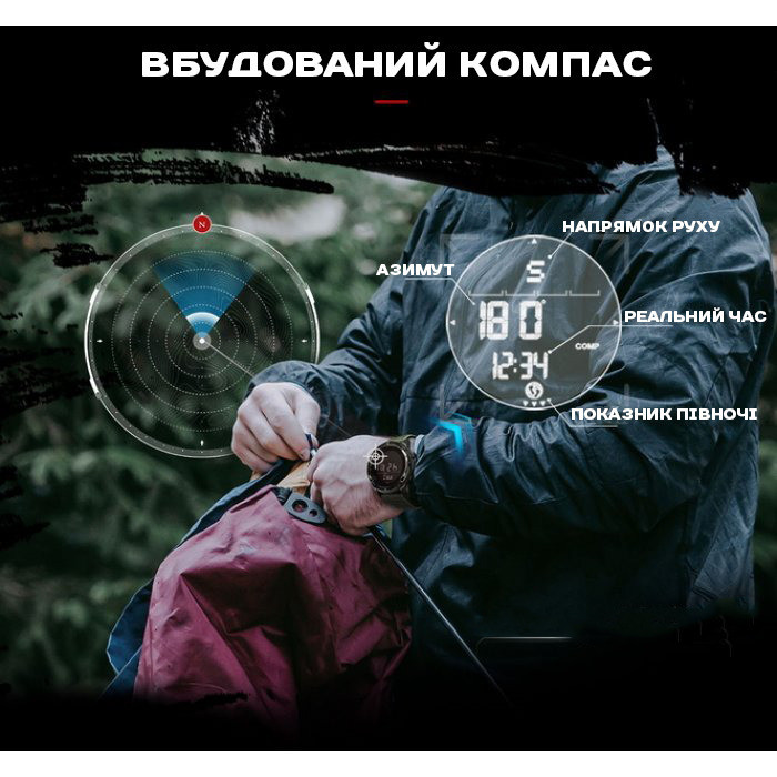Годинник чоловічий водостійкий тактичний North Edge Alps Flex Grey з компасом (2 ремінці) Вінниця - фото 3