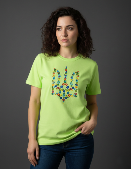 Патриотическая футболка вышитая гладью цветочный трезуб XL Киев - изображение 2