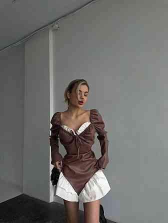 Жіноче стильне плаття з екошкіри+плотний котон Карамельний, 42/44 Одеса