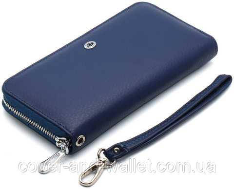 Женский голубой кожаный кошелек на молнии с ремешком ST Киев - изображение 4