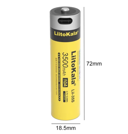 Акумулятор 18650 LiitoKala Li-ion 3500mAh 3.7V Type-C (Жовтий) Київ