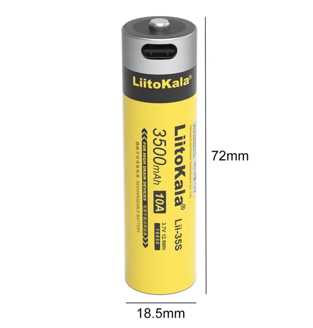 Акумулятор 18650 LiitoKala Li-ion 3500mAh 3.7V Type-C (Жовтий) Київ - фото 2