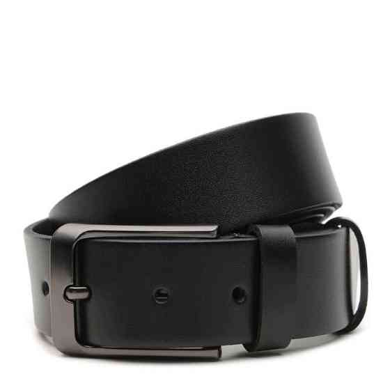Ремінь шкіряний чоловічий 125×3.5 / пасок для брюків та джинсів, чорний Кам'янське