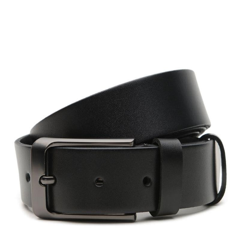 Ремень кожаный мужской 125×3.5/пояс для брюк и джинсов, черный Каменское - изображение 1