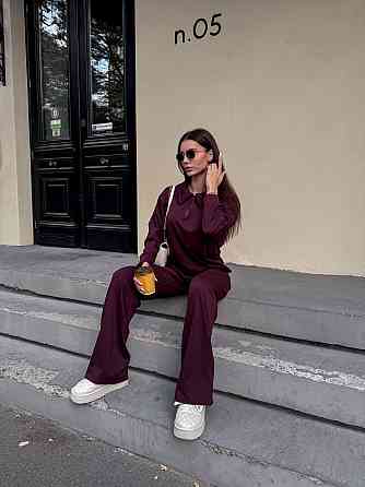 Жіночий базовий прогулянковий костюм на осінь щільний джерсі Винний, 44/46 Одеса