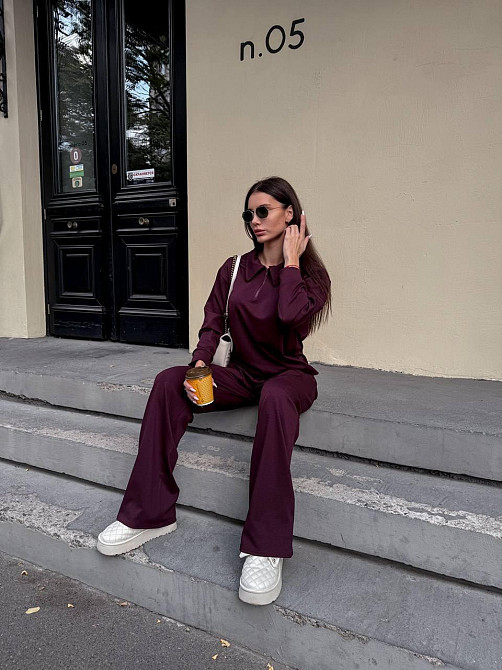 Жіночий базовий прогулянковий костюм на осінь щільний джерсі Винний, 44/46 Одеса - фото 2