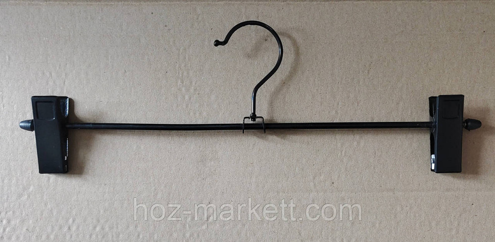 Плічка вішалки тремпеля чорні брючні прищіпка і гачок 35 см 10 шт в уп Харків - фото 1