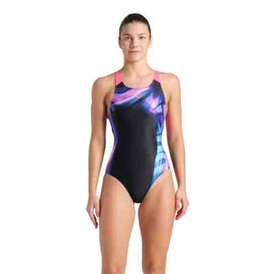 Купальник Arena Dreamhline Swimsuit V Back 008328-500 чорний, фіолетовий, бірюзовій 38 (3468337427957) Вінниця