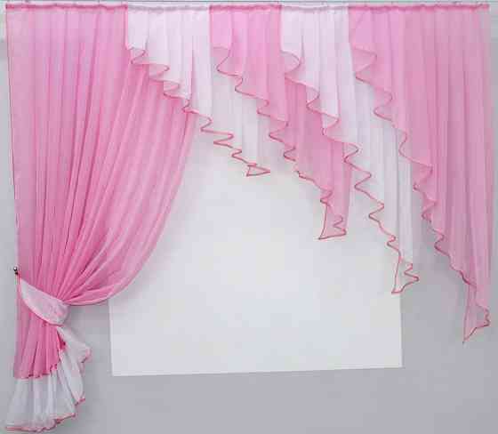 Кухонный комплект VR-Textil № 070к шторка с ламбрекеном розовый с белым 150х175 см (50-097) Киев