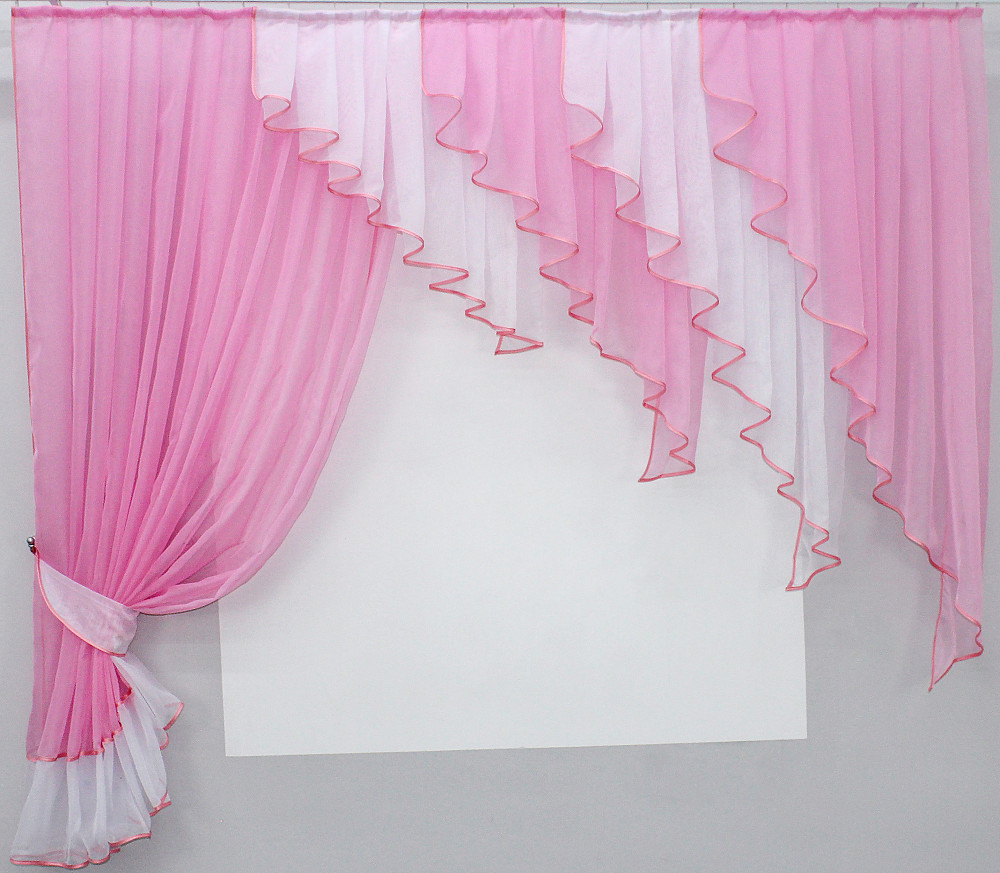 Кухонный комплект VR-Textil № 070к шторка с ламбрекеном розовый с белым 150х175 см (50-097) Киев - изображение 1