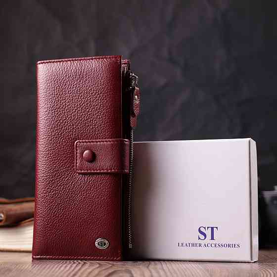 Вертикальний жіночий гаманець-клатч із натуральної шкіри ST Leather 22535 Бордовий Київ