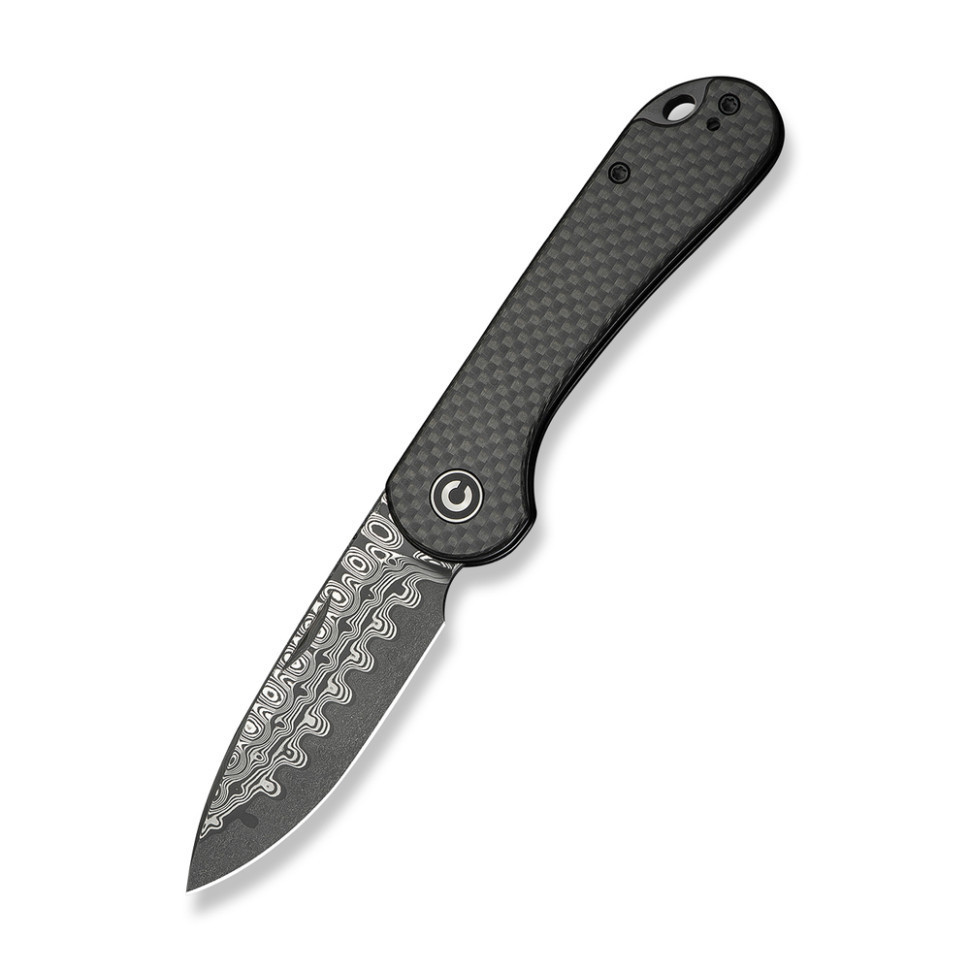 Ніж складаний кишеньковий Civivi Elementum Slip Joint, (7.5 см) Damascus / Carbon Fiber сірий Київ - фото 1