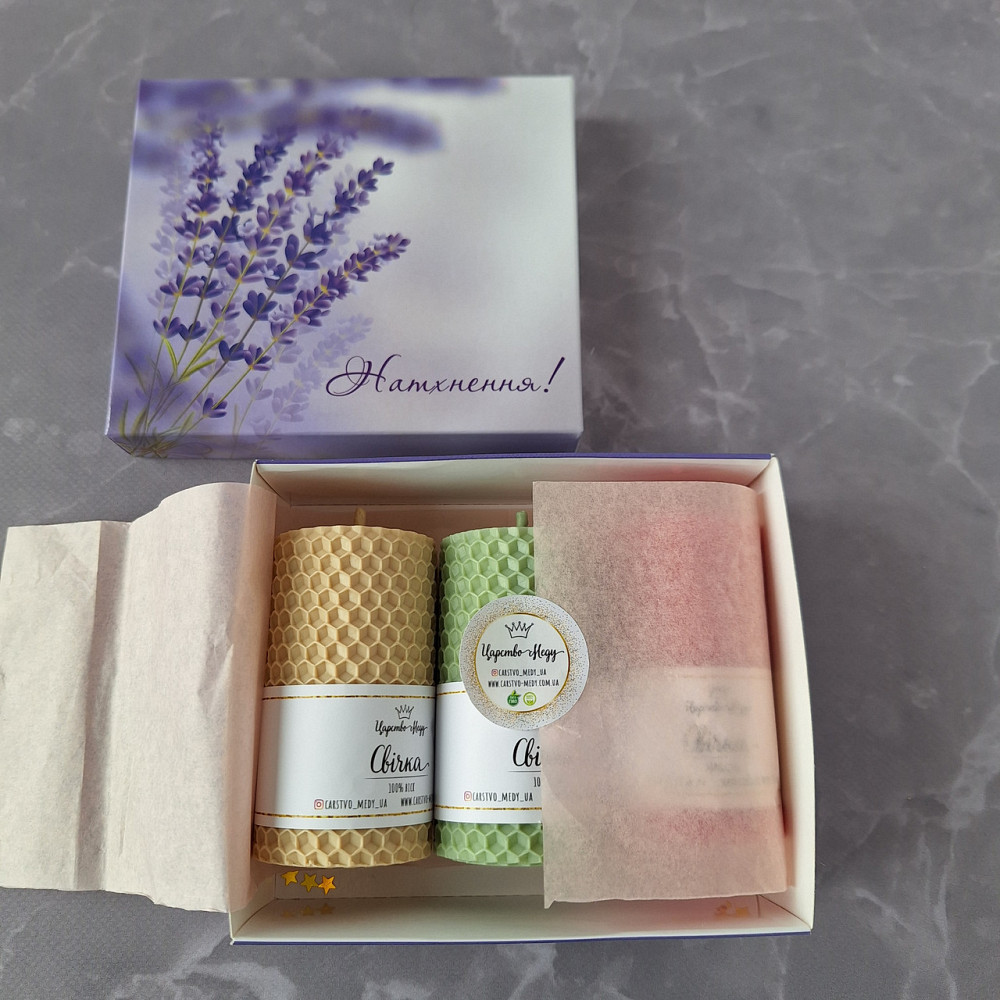 Свічки з вощини у подарунковій коробочці 3 шт. по 8,5 см Натхнення! Одеса - фото 2