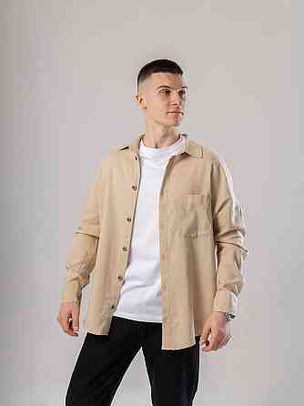 Темно-бежева лляна сорочка для чоловіків із довгим рукавом Pobedov Founder Київ