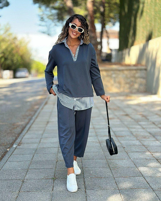 Стильный женский костюм двойка двунитка + котон. Графит, 60/62 Одесса - изображение 9