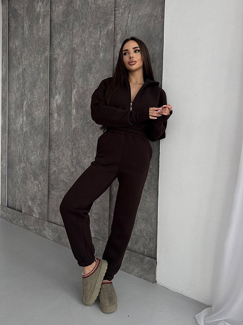 Жіночий теплий повсякденний комбінезон із капюшоном тринитка на флісі Шоколад, 48/50 Одеса - фото 8