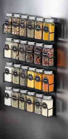 Набор для специй в комплекте 24 банки и 4 магнитных полоки металические, черный Каменец-Подольский