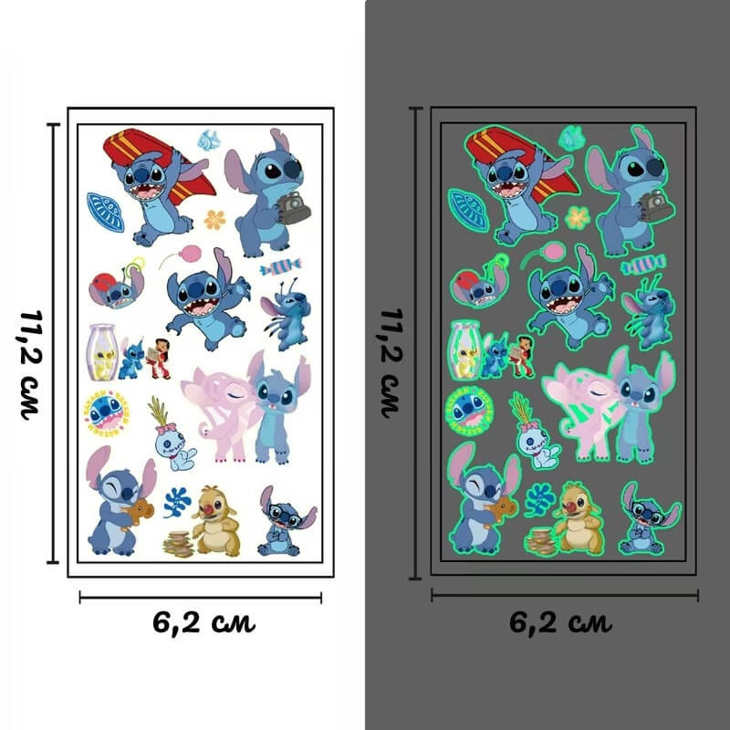 Набір тимчасових татуювань "Стіч" stich-glow-tattoo-10 світяться, 10 аркушів 12х7 см Вінниця - фото 2