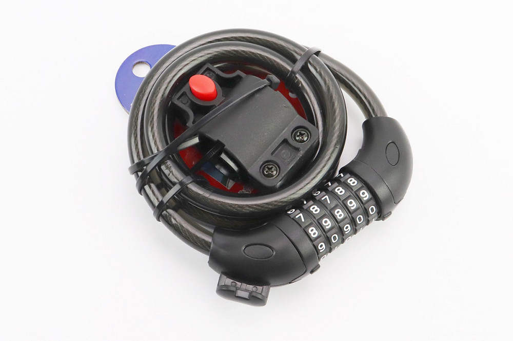 Замок протиугінний тросовий 1200х12мм з 5-ти значним кодом, кріплення за трубу сидіння, TY566 Київ - фото 1