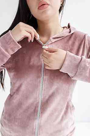 Женский велюровий костюм на змейке с капюшоном Розовый XXL Харьков