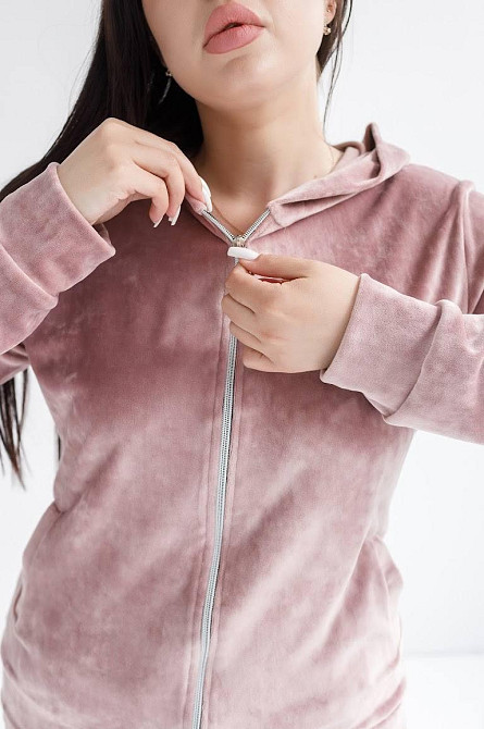 Женский велюровий костюм на змейке с капюшоном Розовый XXL Харьков - изображение 5