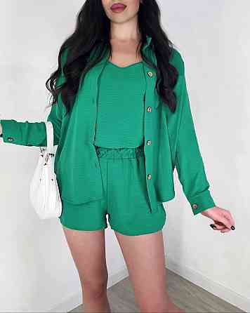 Жіночий легкий костюм-трійка: сорочка, майка та шорти креп жатка Трава, 44/46 Одеса