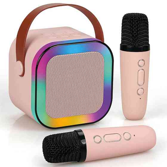 Дитяче караоке + 2 мікрофони, К12 Рожевий / Блютуз колонка з RGB підсвіткою / Бездротове міні-караоке Київ