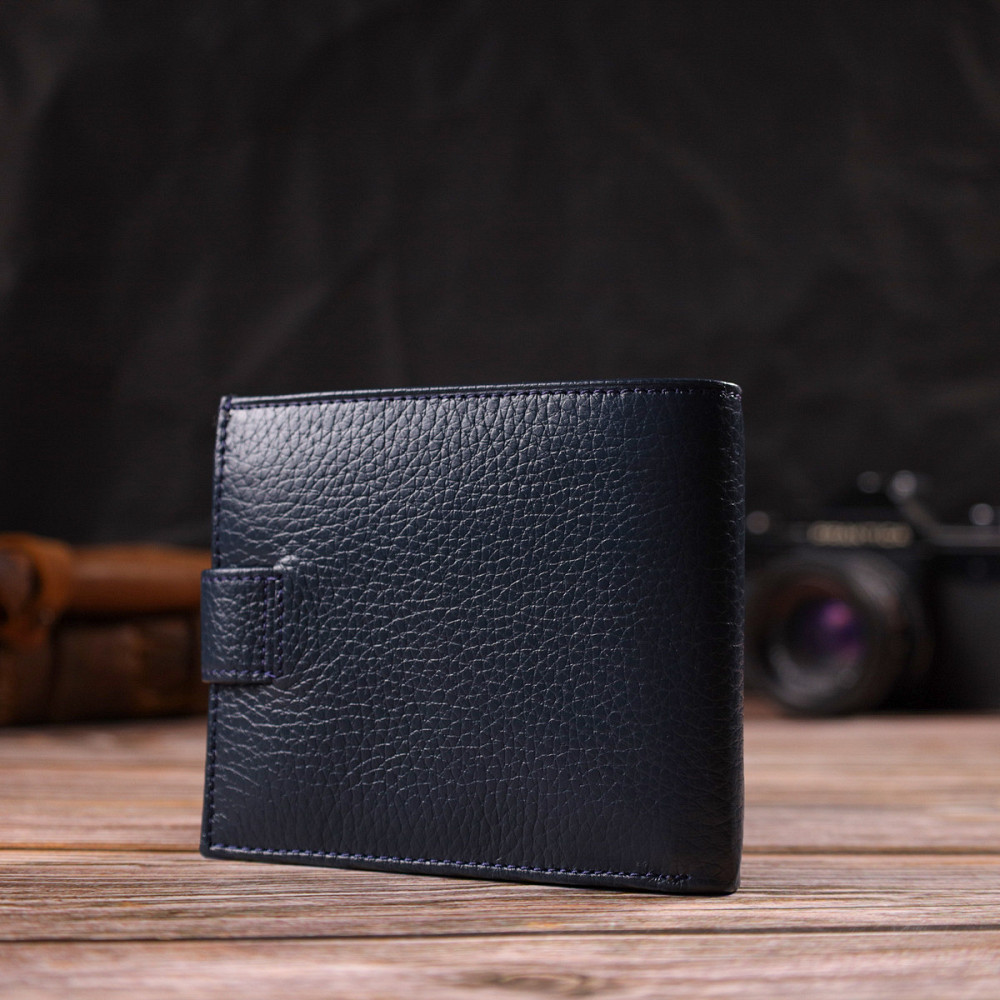 Практичний чоловічий гаманець із натуральної зернистої шкіри Синій (CANPELLINI) Київ - фото 3