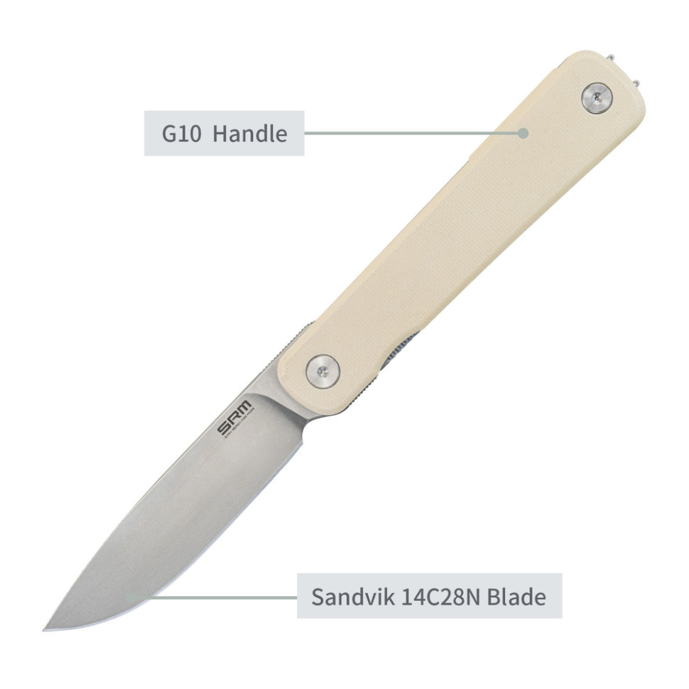 Ніж складаний туристичний SRM Palfrey 135L-GT (8.3 см) 14C28N / G10 білий Київ - фото 9