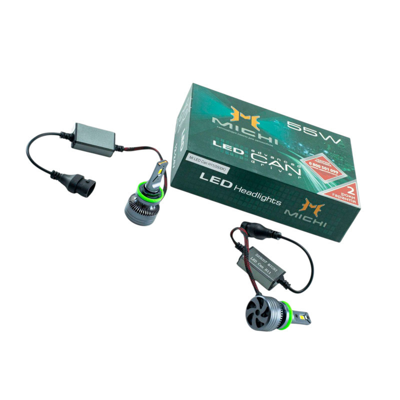 Автолампа H11 12V-24V MICHI Can 55W 5500K 5300L з обманкою радіатор з вентилятором LED Мукачево - фото 1