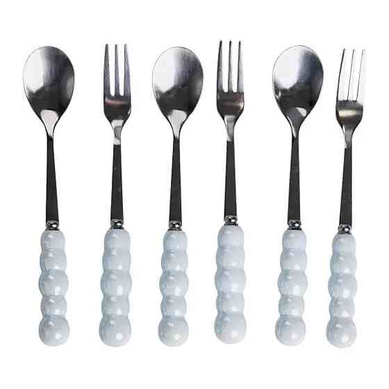 Yiwu Набір десертних виделок і ложок на 3 персони з підставкою з порцелянау 7 предметів Блакитн Коломия