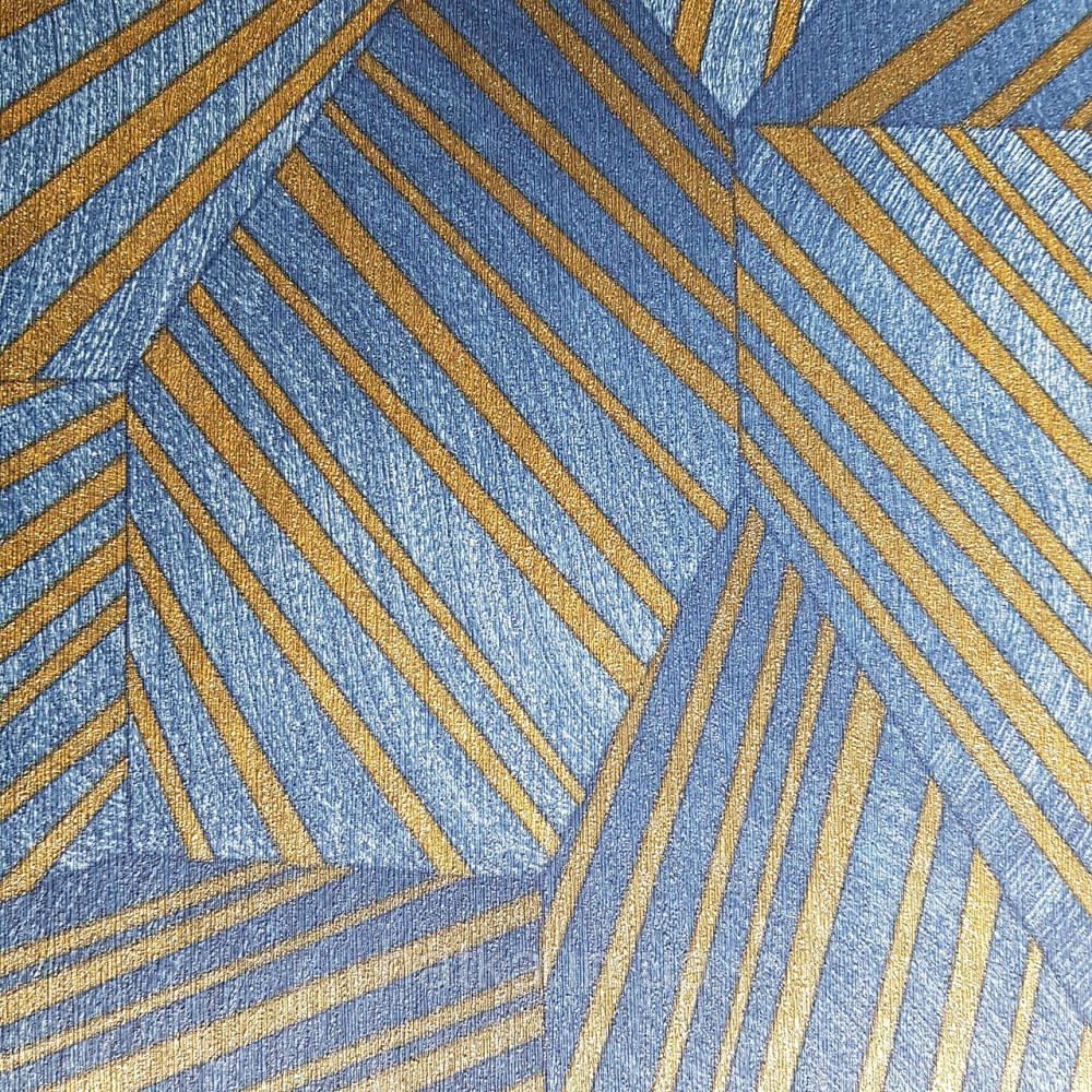 Шпалери метрові вінілові на флізелін дизайнерські Erismann Elle геометрія абстракція смуги сині золотом 3д Київ - фото 2