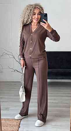 Женский стильный повседневный костюм двойка: кардиган на пуговицах + брюки трикотажный рубчик Мокко, 42/44 Одесса