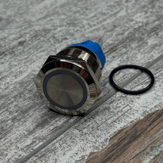 Кнопка 22 мм фиксирующаяся 12–24 В зелёный LED 5 pin 22F-11EZ, металлическая с подсветкой Киев