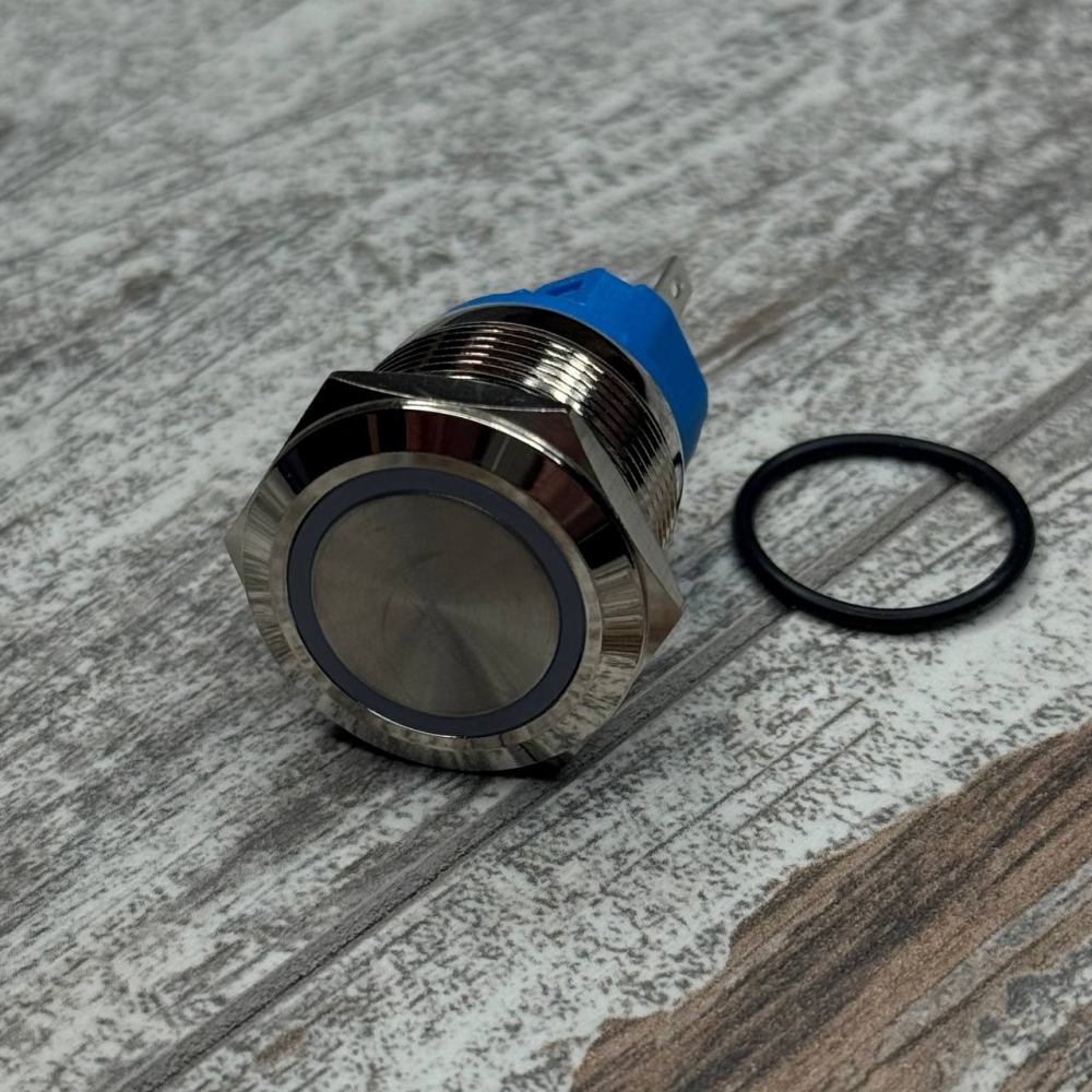 Кнопка 22 мм фиксирующаяся 12–24 В зелёный LED 5 pin 22F-11EZ, металлическая с подсветкой Киев - изображение 2