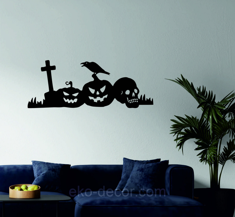 Декоративне настінне Панно «Хеллоуїн — гарбуза», Декор на стіну 110*41 см, Чорний Київ - фото 2