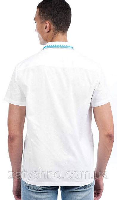 Вишиванка біла чоловіча з коротким рукавом Київ - фото 3