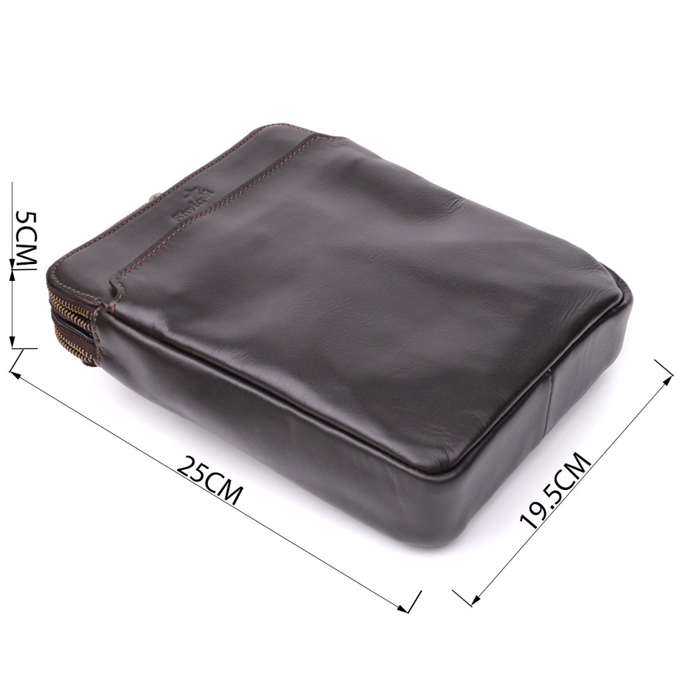 Вертикальная мужская сумка через плечо из гладкой натуральной кожи Shvigel 20868_1 Коричневый Киев - изображение 3