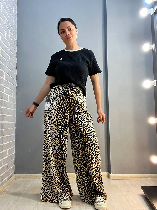 Брюки жіночі Irel 2080 пояс резинка леопардовий принт широкі палаццо one size, коричневий, one size Одеса - фото 5