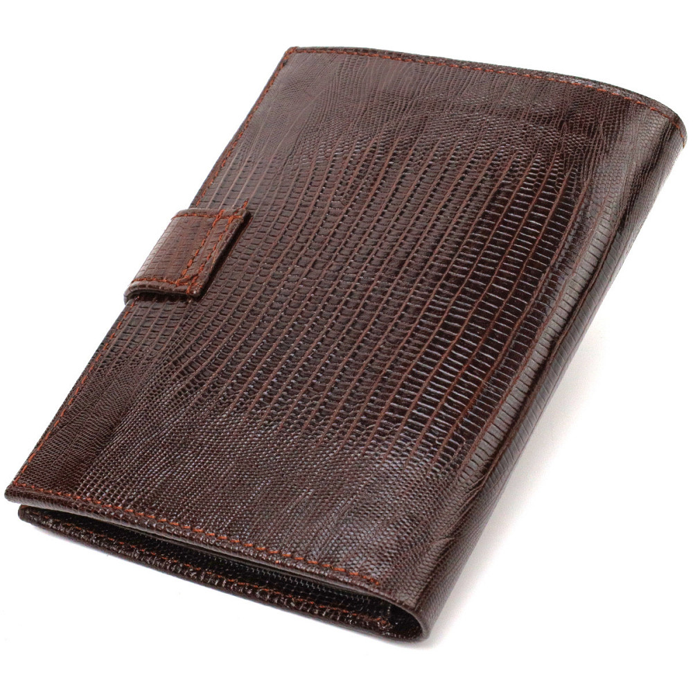 Оригінальне вертикальне чоловіче портмоне середнього розміру з натуральної шкіри з тисненням CANPELLINI 21734 Коричневе Київ - фото 2