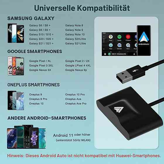 Бездротовий адаптер Android Auto USB/USB-C Wi-Fi Bluetooth для авто з дротовим Android Auto Київ