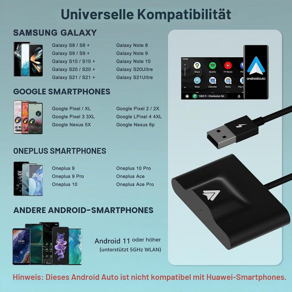 Беспроводной адаптер Android Auto USB/USB-C Wi-Fi Bluetooth для авто с проводным Android Auto Киев - изображение 6