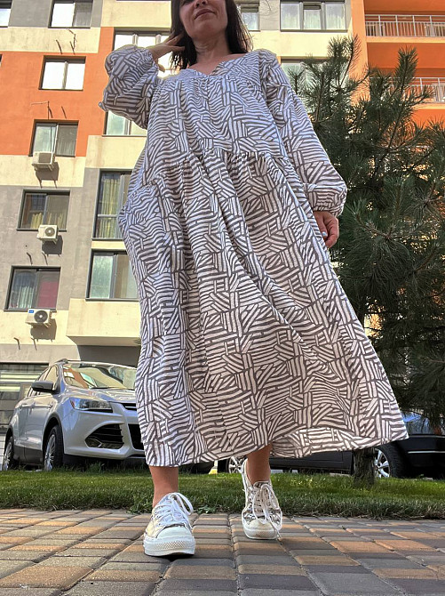 Платье женское Indigo Blue 0156789 длинное тонкое с оборками орнамент one size серое, серый, one size Киев - изображение 2